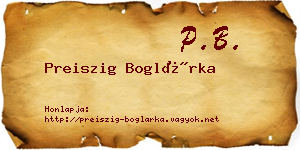 Preiszig Boglárka névjegykártya
